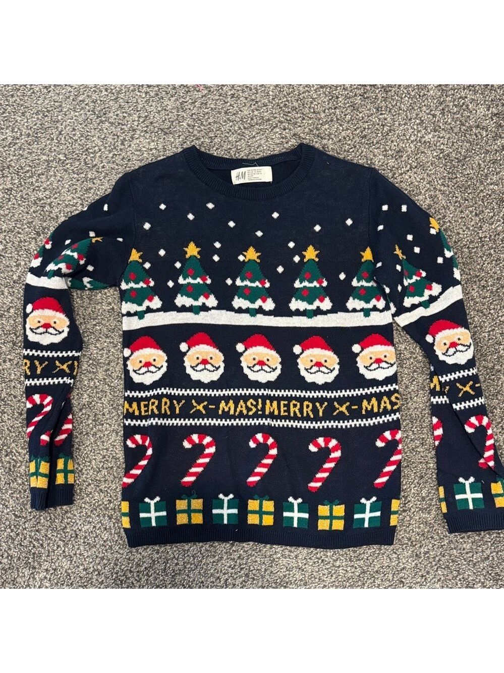 H&M Festive Navy Sweater with Santa and Trees